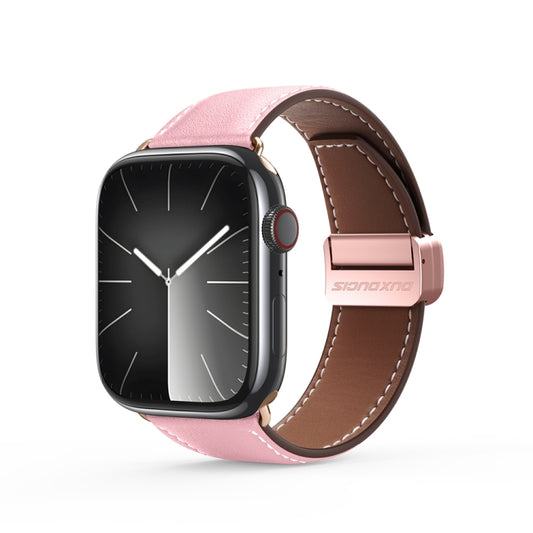 For Apple Watch Series 9 45mm DUX DUCIS YA Series Magnetic Buckle Genuine Leather Watch Band(Pink) - Watch Bands by DUX DUCIS | Online Shopping UK | buy2fix