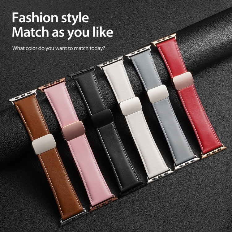 For Apple Watch Series 9 45mm DUX DUCIS YA Series Magnetic Buckle Genuine Leather Watch Band(Pink) - Watch Bands by DUX DUCIS | Online Shopping UK | buy2fix