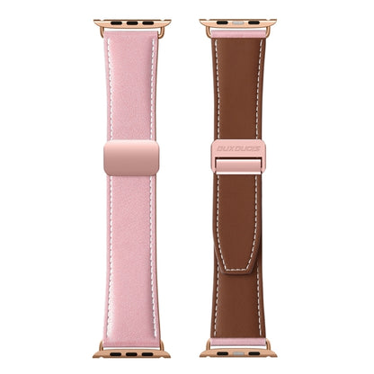 For Apple Watch SE 2022 44mm DUX DUCIS YA Series Magnetic Buckle Genuine Leather Watch Band(Pink) - Watch Bands by DUX DUCIS | Online Shopping UK | buy2fix