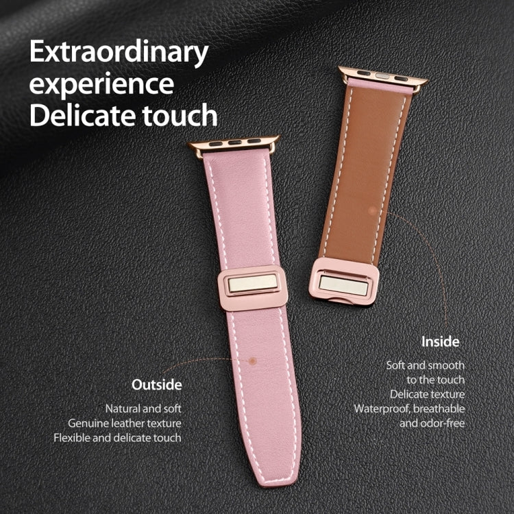 For Apple Watch Series 7 41mm DUX DUCIS YA Series Magnetic Buckle Genuine Leather Watch Band(Pink) - Watch Bands by DUX DUCIS | Online Shopping UK | buy2fix