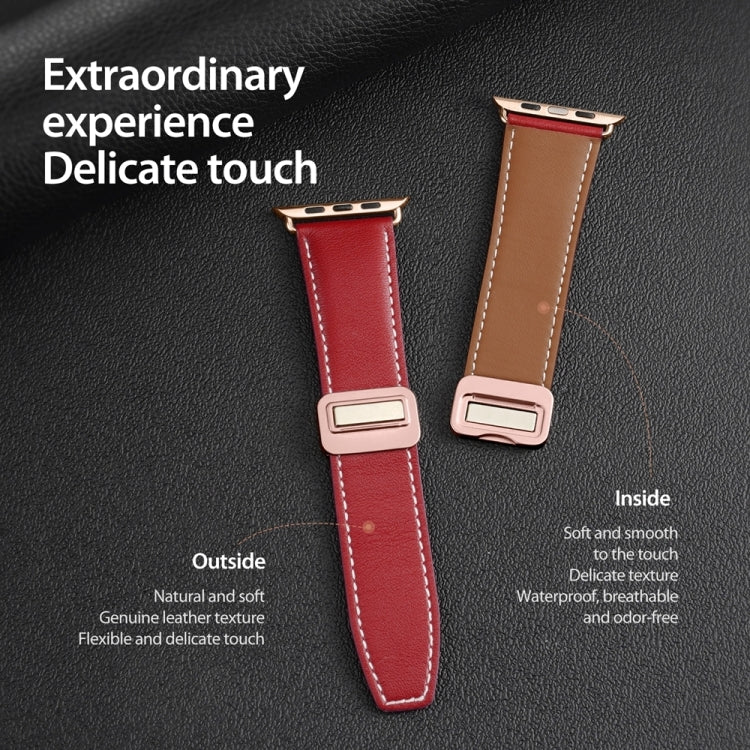 For Apple Watch Series 7 41mm DUX DUCIS YA Series Magnetic Buckle Genuine Leather Watch Band(Red) - Watch Bands by DUX DUCIS | Online Shopping UK | buy2fix