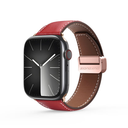 For Apple Watch SE 44mm DUX DUCIS YA Series Magnetic Buckle Genuine Leather Watch Band(Red) - Watch Bands by DUX DUCIS | Online Shopping UK | buy2fix