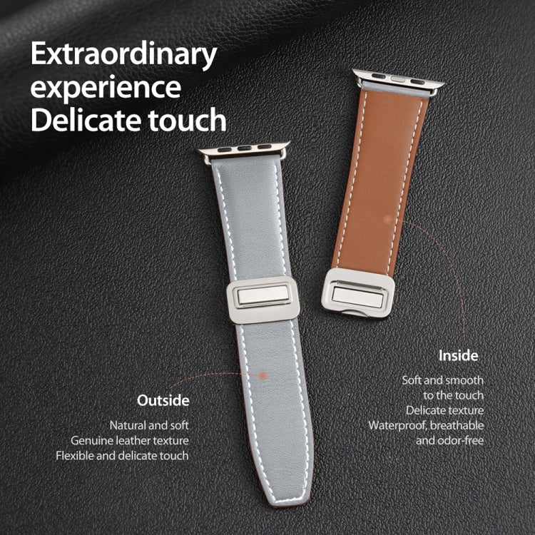 For Apple Watch Series 4 44mm DUX DUCIS YA Series Magnetic Buckle Genuine Leather Watch Band(Grey) - Watch Bands by DUX DUCIS | Online Shopping UK | buy2fix