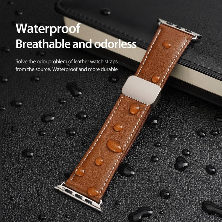 For Apple Watch Series 3 38mm DUX DUCIS YA Series Magnetic Buckle Genuine Leather Watch Band(Brown) - Watch Bands by DUX DUCIS | Online Shopping UK | buy2fix