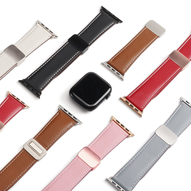 For Apple Watch Series 2 38mm DUX DUCIS YA Series Magnetic Buckle Genuine Leather Watch Band(Brown) - Watch Bands by DUX DUCIS | Online Shopping UK | buy2fix