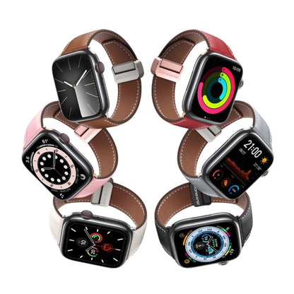 For Apple Watch Series 3 42mm DUX DUCIS YA Series Magnetic Buckle Genuine Leather Watch Band(Pink) - Watch Bands by DUX DUCIS | Online Shopping UK | buy2fix