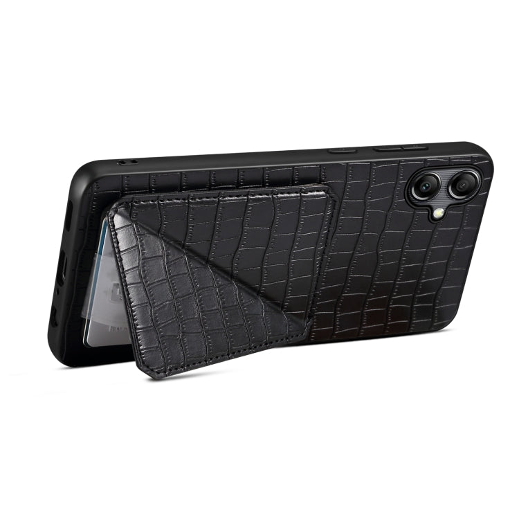 For Samsung Galaxy S23 5G Denior Imitation Crocodile Leather Back Phone Case with Holder(Black) - Galaxy S23 5G Cases by Denior | Online Shopping UK | buy2fix