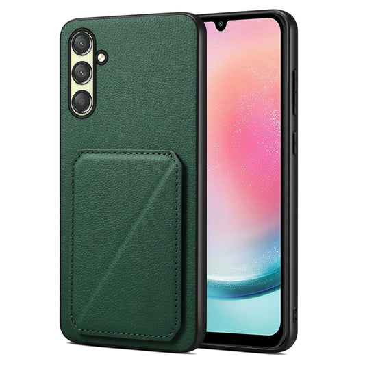 For Samsung Galaxy A24 Denior Imitation Calf Leather Back Phone Case with Holder(Green) - Galaxy Phone Cases by Denior | Online Shopping UK | buy2fix
