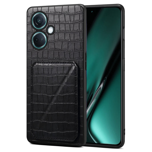 For OPPO K11 / OnePlus Nord CE3 5G Denior Imitation Crocodile Leather Back Phone Case with Holder(Black) - OnePlus Cases by Denior | Online Shopping UK | buy2fix