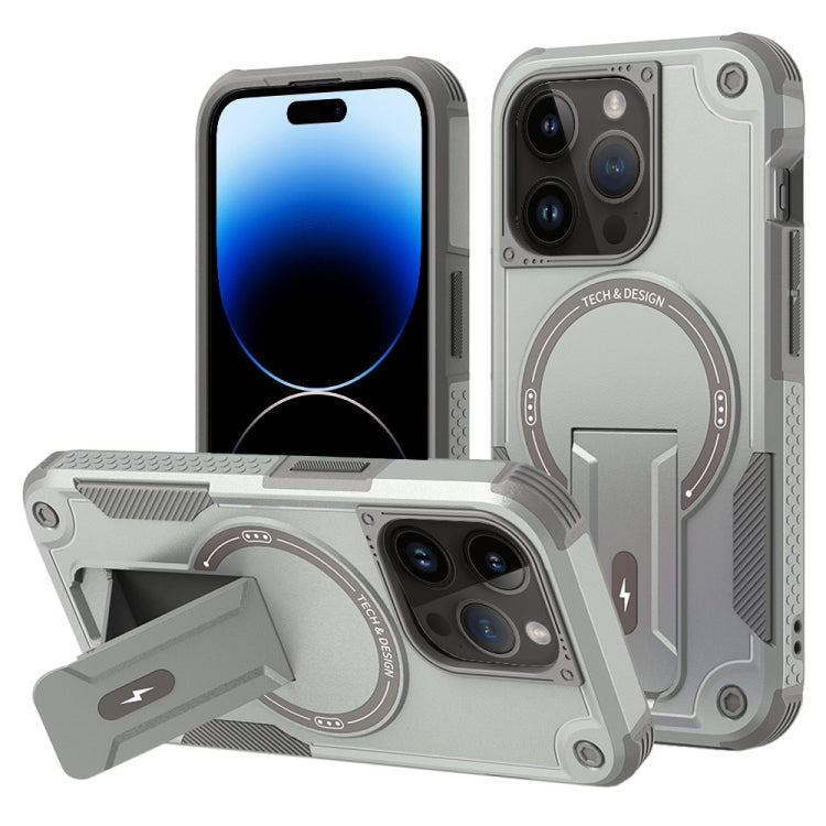 For iPhone 14 Pro MagSafe Holder Armor PC Hybrid TPU Phone Case(Grey) - iPhone 14 Pro Cases by buy2fix | Online Shopping UK | buy2fix