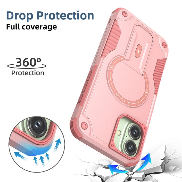 For iPhone 16 Plus Armor Magsafe Holder PC Hybrid TPU Phone Case(Pink) - iPhone 16 Plus Cases by buy2fix | Online Shopping UK | buy2fix