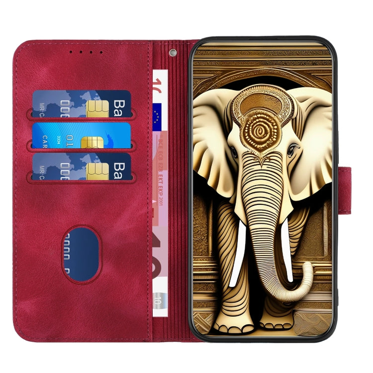 For Xiaomi Redmi K70 YX0060 Elephant Head Embossed Phone Leather Case with Lanyard(Rose Red) - K70 Cases by buy2fix | Online Shopping UK | buy2fix