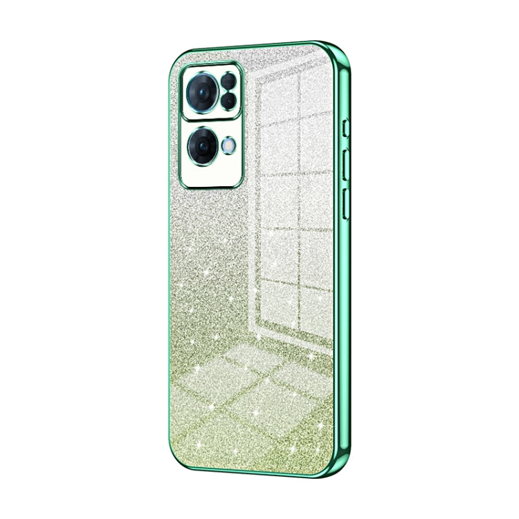 For OPPO Reno7 Pro Gradient Glitter Powder Electroplated Phone Case(Green) - OPPO Cases by buy2fix | Online Shopping UK | buy2fix