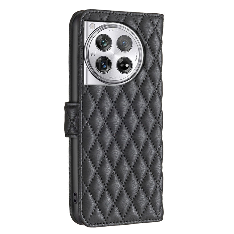 For OnePlus 12 5G Diamond Lattice Wallet Flip Leather Phone Case(Black) - OnePlus Cases by buy2fix | Online Shopping UK | buy2fix