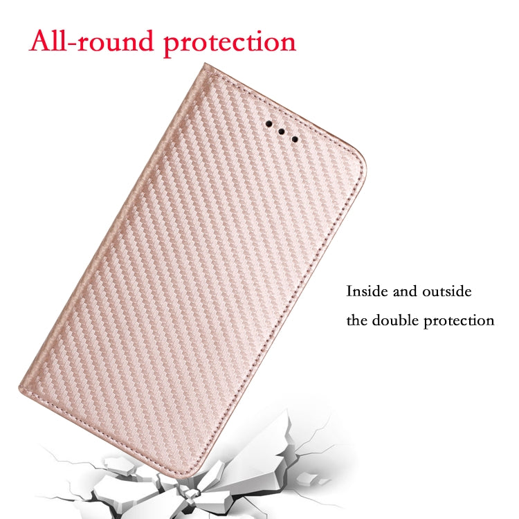 For Xiaomi Redmi 13C Carbon Fiber Texture Flip Holder Leather Phone Case(Rose Gold) - 13C Cases by buy2fix | Online Shopping UK | buy2fix