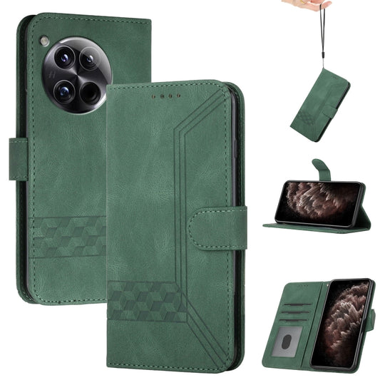 Cubic Skin Feel Flip Leather Phone Case For OnePlus 12(Green) - OnePlus Cases by buy2fix | Online Shopping UK | buy2fix