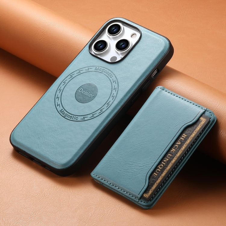 For iPhone 15 Denior Cowhide Texture Leather MagSafe Detachable Wallet Phone Case(Blue) - iPhone 15 Cases by Denior | Online Shopping UK | buy2fix