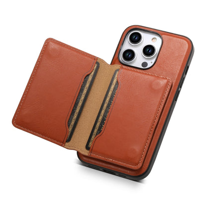 For iPhone 15 Denior Cowhide Texture Leather MagSafe Detachable Wallet Phone Case(Brown) - iPhone 15 Cases by Denior | Online Shopping UK | buy2fix