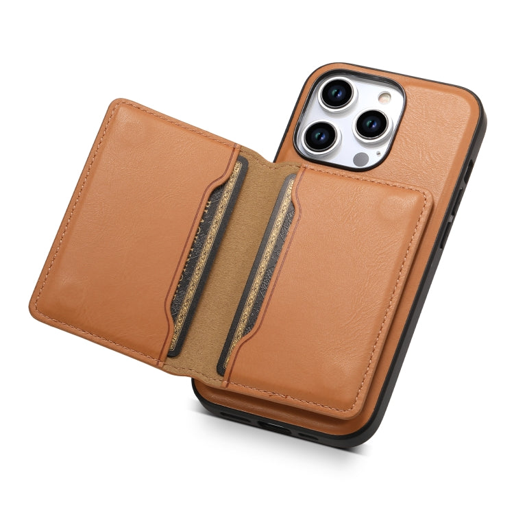 For iPhone 13 Pro Denior Cowhide Texture Leather MagSafe Detachable Wallet Phone Case(Khaki) - iPhone 13 Pro Cases by Denior | Online Shopping UK | buy2fix