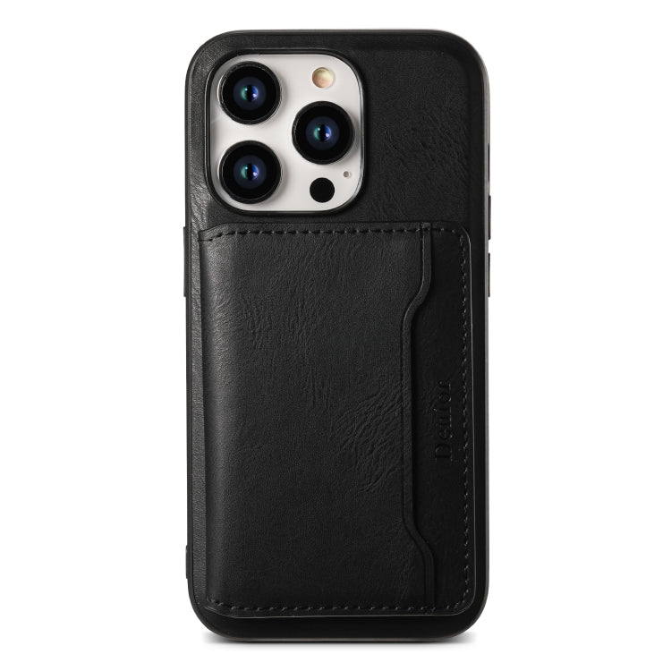 For iPhone 13 Denior Cowhide Texture Leather MagSafe Detachable Wallet Phone Case(Black) - iPhone 13 Cases by Denior | Online Shopping UK | buy2fix