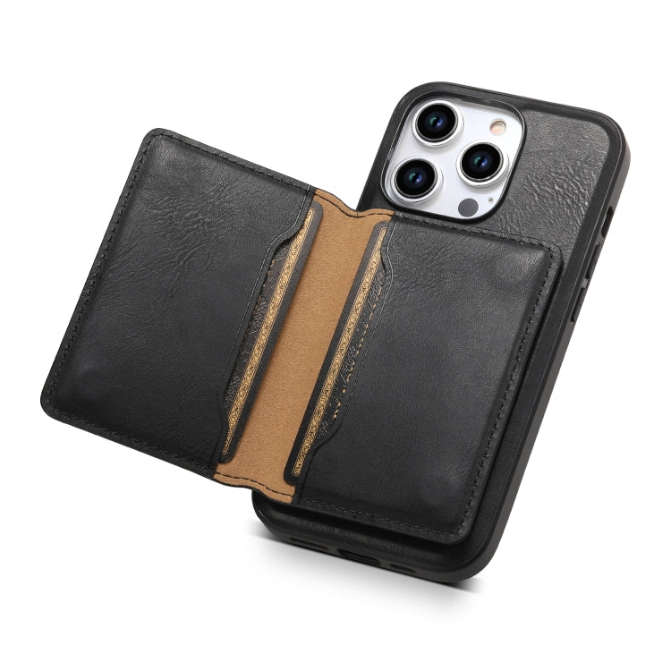 For iPhone 13 Denior Cowhide Texture Leather MagSafe Detachable Wallet Phone Case(Black) - iPhone 13 Cases by Denior | Online Shopping UK | buy2fix