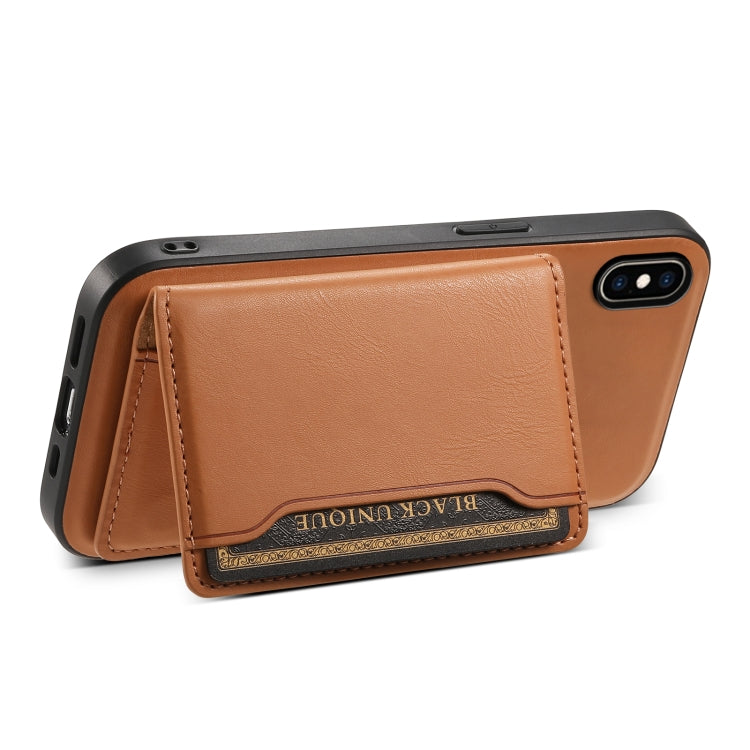 For iPhone XS Max Denior Cowhide Texture Leather MagSafe Detachable Wallet Phone Case(Khaki) - More iPhone Cases by Denior | Online Shopping UK | buy2fix