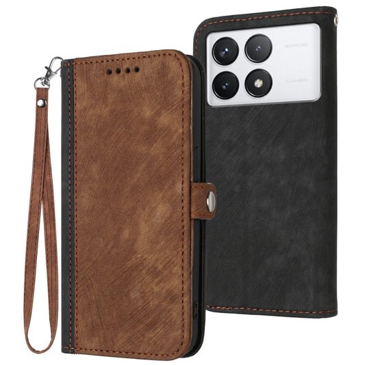 For Xiaomi Redmi K70 Side Buckle Double Fold Hand Strap Leather Phone Case(Brown) - K70 Cases by buy2fix | Online Shopping UK | buy2fix