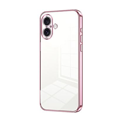 For iPhone 16 Transparent Plating Fine Hole Phone Case(Pink) - iPhone 16 Cases by buy2fix | Online Shopping UK | buy2fix