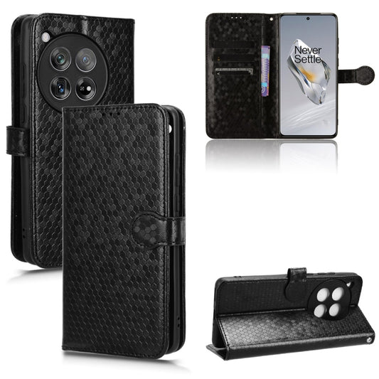 For OnePlus 12 Honeycomb Dot Texture Leather Phone Case(Black) - OnePlus Cases by buy2fix | Online Shopping UK | buy2fix