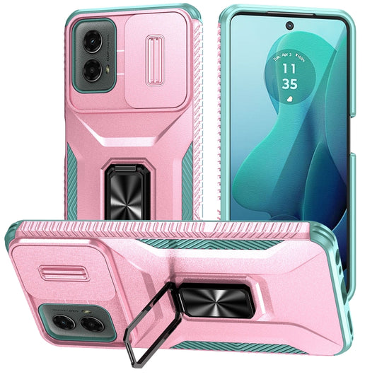 For Motorola Moto G 5G 2024 Sliding Camshield Holder Phone Case(Pink + Grey Green) - Motorola Cases by buy2fix | Online Shopping UK | buy2fix