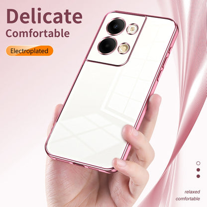 For OPPO Reno9 / Reno9 Pro Transparent Plating Fine Hole Phone Case(Pink) - OPPO Cases by buy2fix | Online Shopping UK | buy2fix