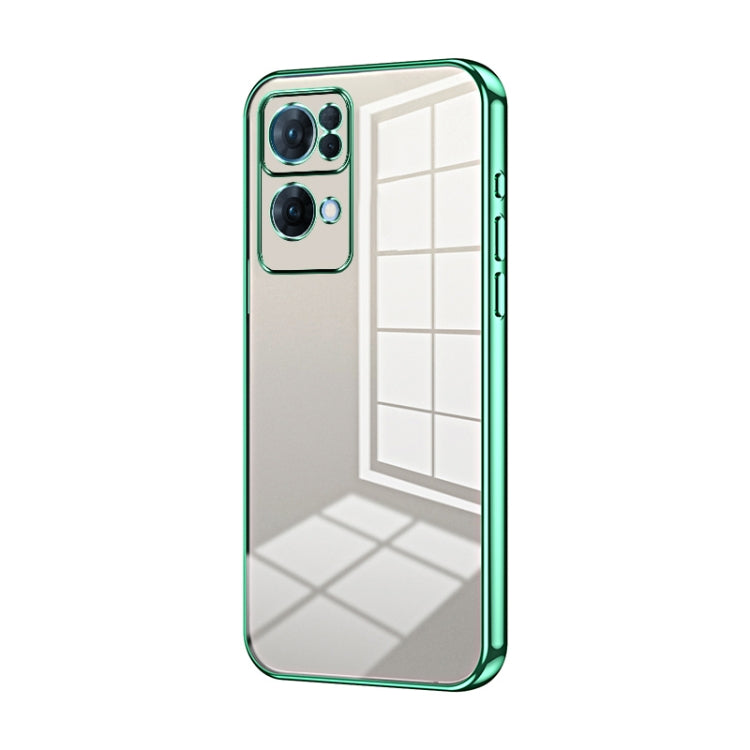 For OPPO Reno7 Pro Transparent Plating Fine Hole Phone Case(Green) - OPPO Cases by buy2fix | Online Shopping UK | buy2fix