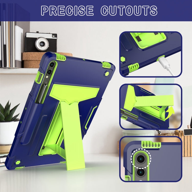 For Samsung Galaxy Tab S9 FE+ / S9+ T Holder Robot Silicone Hybrid PC Tablet Case(Navy Yellow Green) - Galaxy Tab S9+ Cases by buy2fix | Online Shopping UK | buy2fix