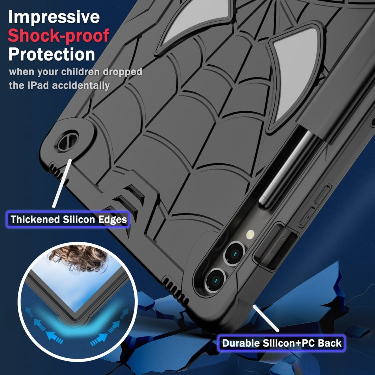 For Samsung Galaxy Tab S9 FE+ / S9+ Fold-Holder Spider Silicone Hybrid PC Tablet Case(Black) - Galaxy Tab S9+ Cases by buy2fix | Online Shopping UK | buy2fix