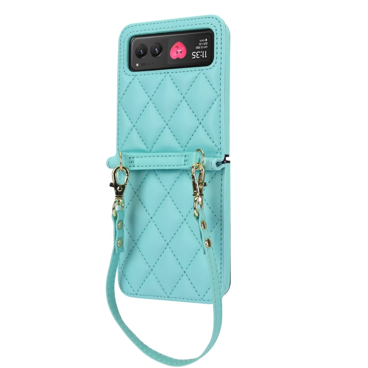 For Motorola Razr 40 Rhombic Texture Phone Case with Long & Short Lanyard(Green) - Motorola Cases by buy2fix | Online Shopping UK | buy2fix