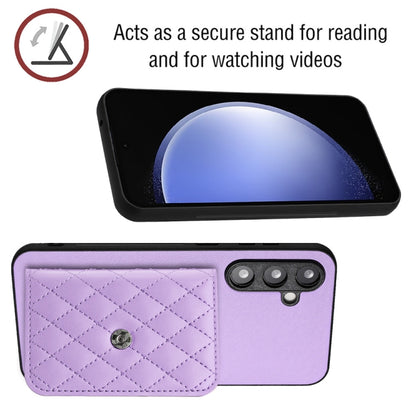 For Samsung Galaxy S23 FE 5G Rhombic Texture Card Bag RFID Phone Case with Long Lanyard(Light Purple) - Galaxy S23 FE 5G Cases by buy2fix | Online Shopping UK | buy2fix