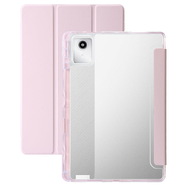 For Lenovo Tab M11 /Xiaoxin Pad 11 2024 Clear Acrylic 3-Fold Leather Tablet Case(Pink) - Lenovo by buy2fix | Online Shopping UK | buy2fix