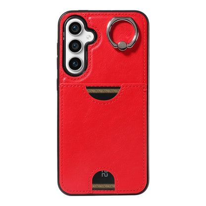 For Samsung Galaxy S23 FE 5G Calf Texture Card Slot Ring Holder Phone Case(Red) - Galaxy S23 FE 5G Cases by buy2fix | Online Shopping UK | buy2fix