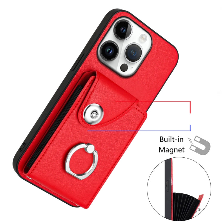 For iPhone 16 Pro Organ Card Bag Ring Holder Phone Case with Long Lanyard(Red) - iPhone 16 Pro Cases by buy2fix | Online Shopping UK | buy2fix