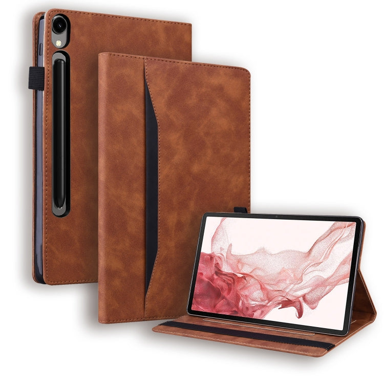 For Samsung Galaxy Tab S9+ /S8+ /S7+ Splicing Shockproof Smart Leather Tablet Case(Brown) - Galaxy Tab S9+ Cases by buy2fix | Online Shopping UK | buy2fix