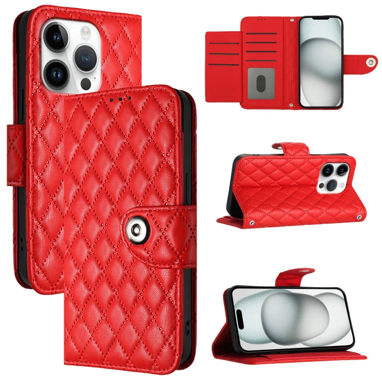 For iPhone 16 Pro Rhombic Texture Flip Leather Phone Case with Lanyard(Red) - iPhone 16 Pro Cases by buy2fix | Online Shopping UK | buy2fix