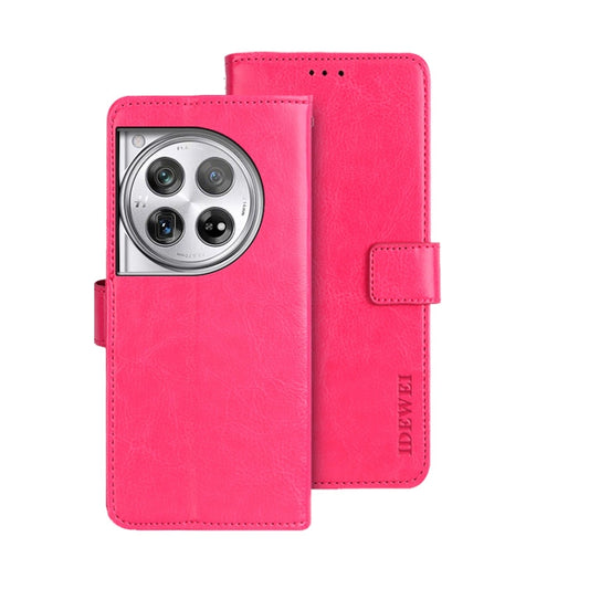 For OnePlus 12 idewei Crazy Horse Texture Leather Phone Case(Rose Red) - OnePlus Cases by idewei | Online Shopping UK | buy2fix