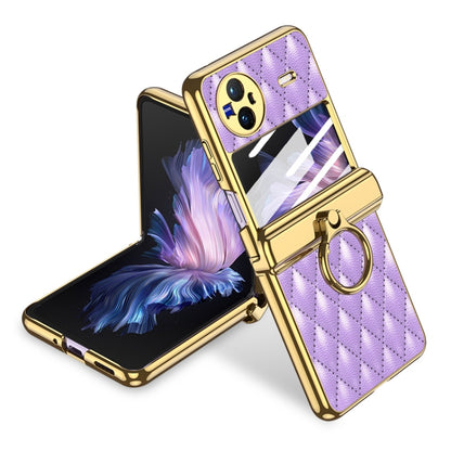 For vivo X Flip GKK Integrated Rhombus Pattern Electroplating Leather Magnetic Phone Case with Ring(Purple) - vivo Cases by GKK | Online Shopping UK | buy2fix