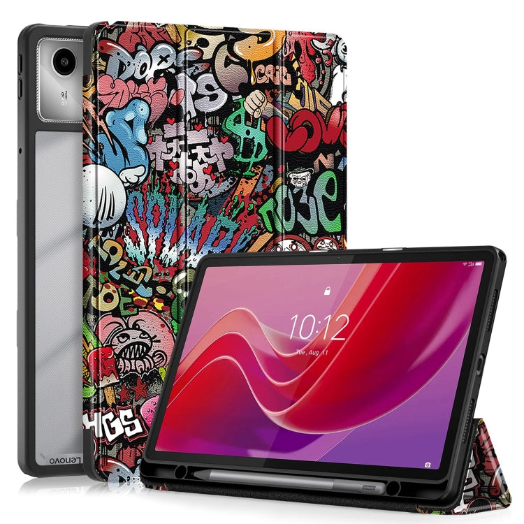 For Lenovo Tab M11 / Xiaoxin Pad 2024 Acrylic 3-Fold Painted Smart Leather Tablet Case(Graffiti) - Lenovo by buy2fix | Online Shopping UK | buy2fix