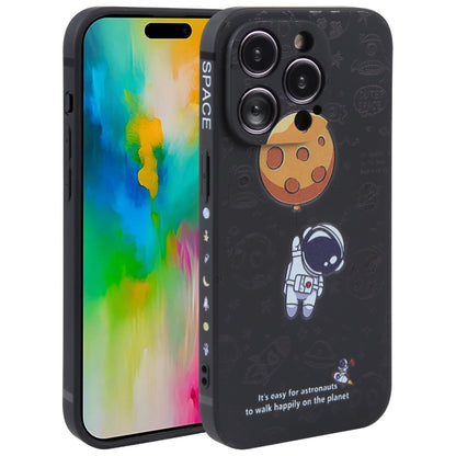 For iPhone 16 Pro Max Astronaut Pattern Silicone Straight Edge Phone Case(Planet Landing-Black) - iPhone 16 Pro Max Cases by buy2fix | Online Shopping UK | buy2fix