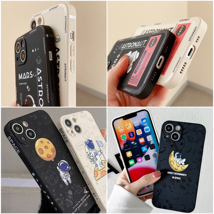 For iPhone 16 Astronaut Pattern Silicone Straight Edge Phone Case(Planet Landing-White) - iPhone 16 Cases by buy2fix | Online Shopping UK | buy2fix