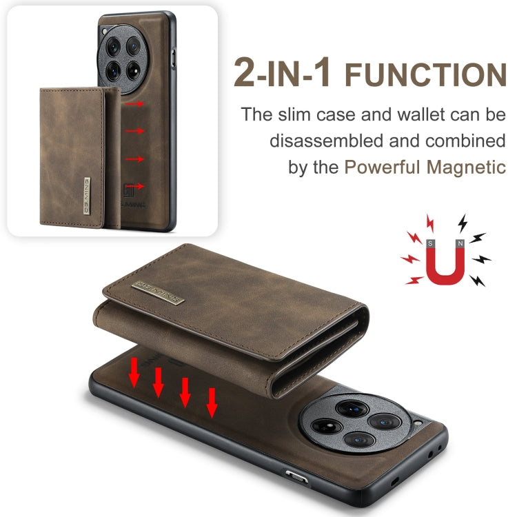 For OnePlus 12 DG.MING M1 Series 3-Fold Multi Card Wallet + Magnetic Phone Case(Coffee) - OnePlus Cases by DG.MING | Online Shopping UK | buy2fix