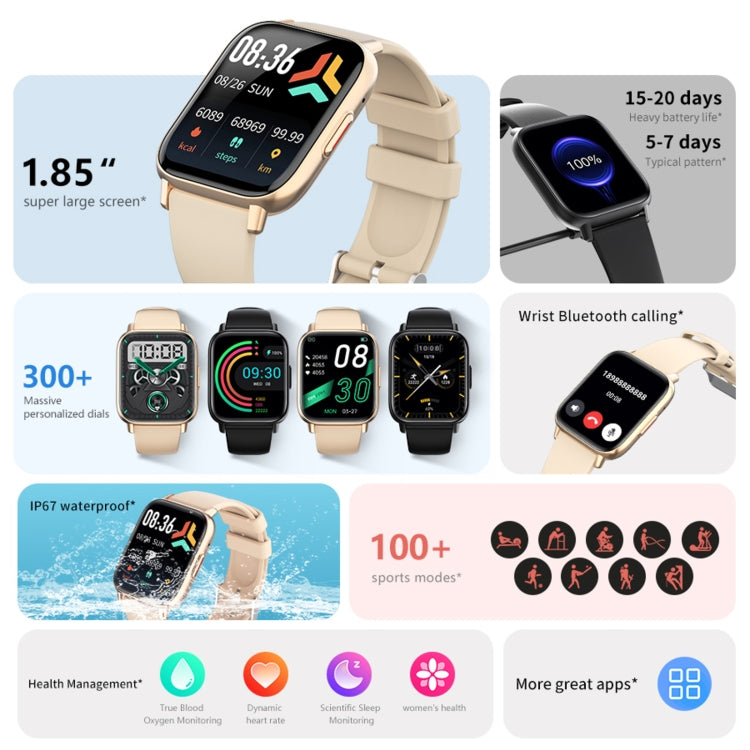 DM05 1.83 inch BT5.2 Smart Sport Watch, Support Sleep / Heart Rate / Blood Oxygen / Temperature / Heart Sugar/ Blood Pressure Health Monitor(Gold) - Smart Watches by buy2fix | Online Shopping UK | buy2fix