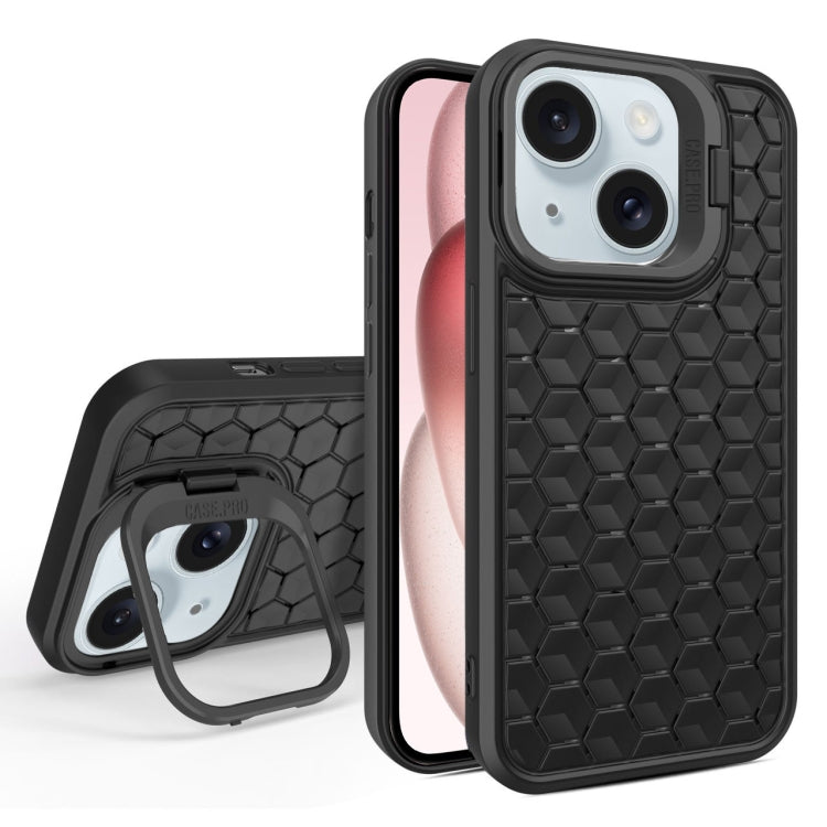 For iPhone 15 Plus Honeycomb Radiating Lens Holder Magsafe Phone Case(Black) - iPhone 15 Plus Cases by buy2fix | Online Shopping UK | buy2fix