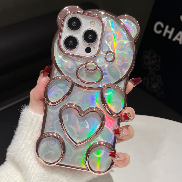 For iPhone 16 Pro Bear Shape Electroplated Laser TPU Phone Case(Pink) - iPhone 16 Pro Cases by buy2fix | Online Shopping UK | buy2fix